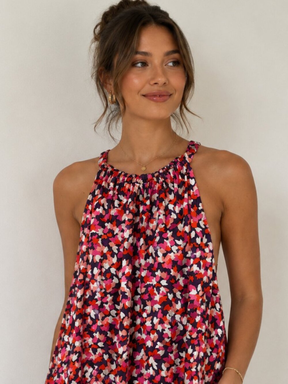 DVF Halter Top Floral Silk Blouse SZ S Dopamine